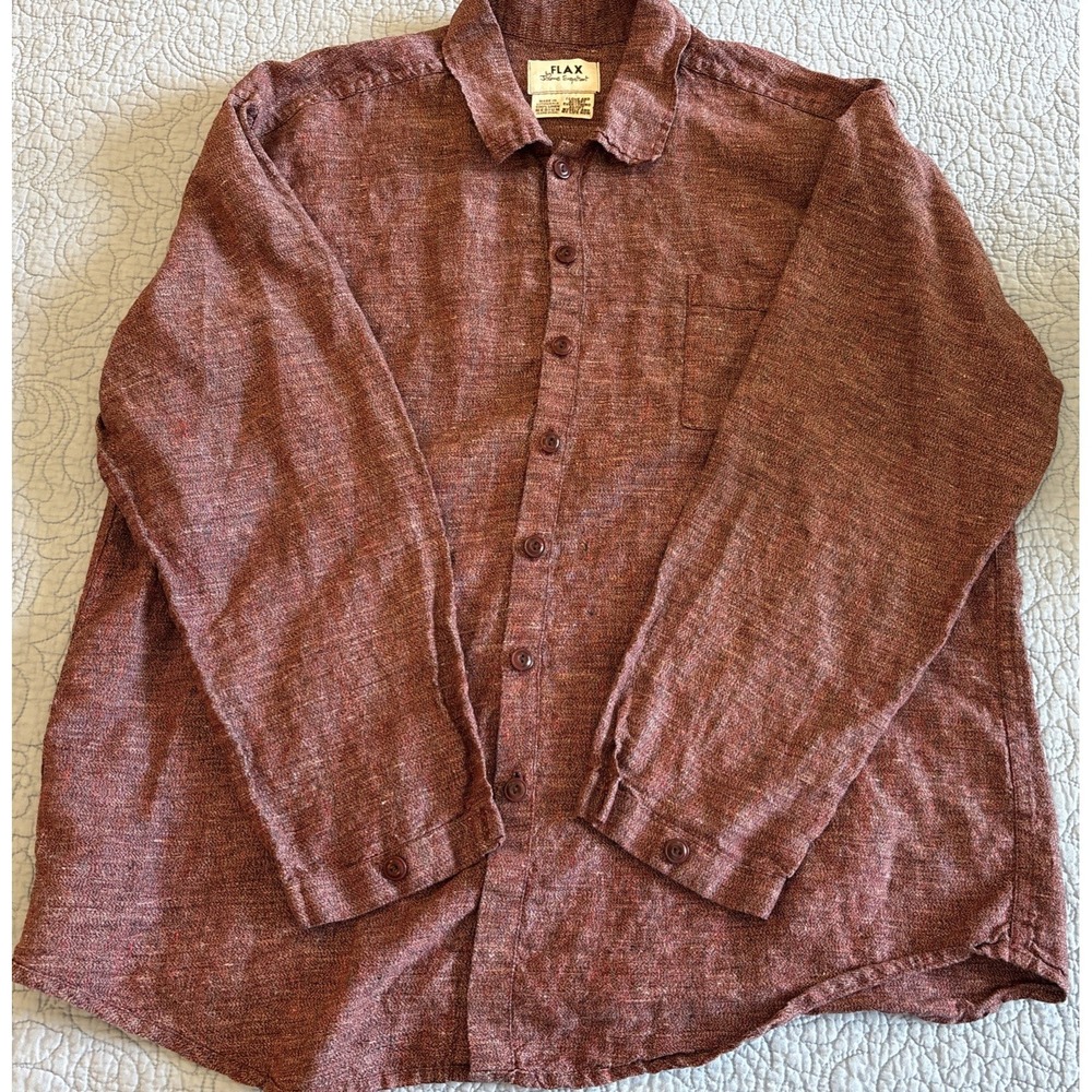 Flax Linen Medium Jeanne Englehart Pocket Shirt Maroon Vintage